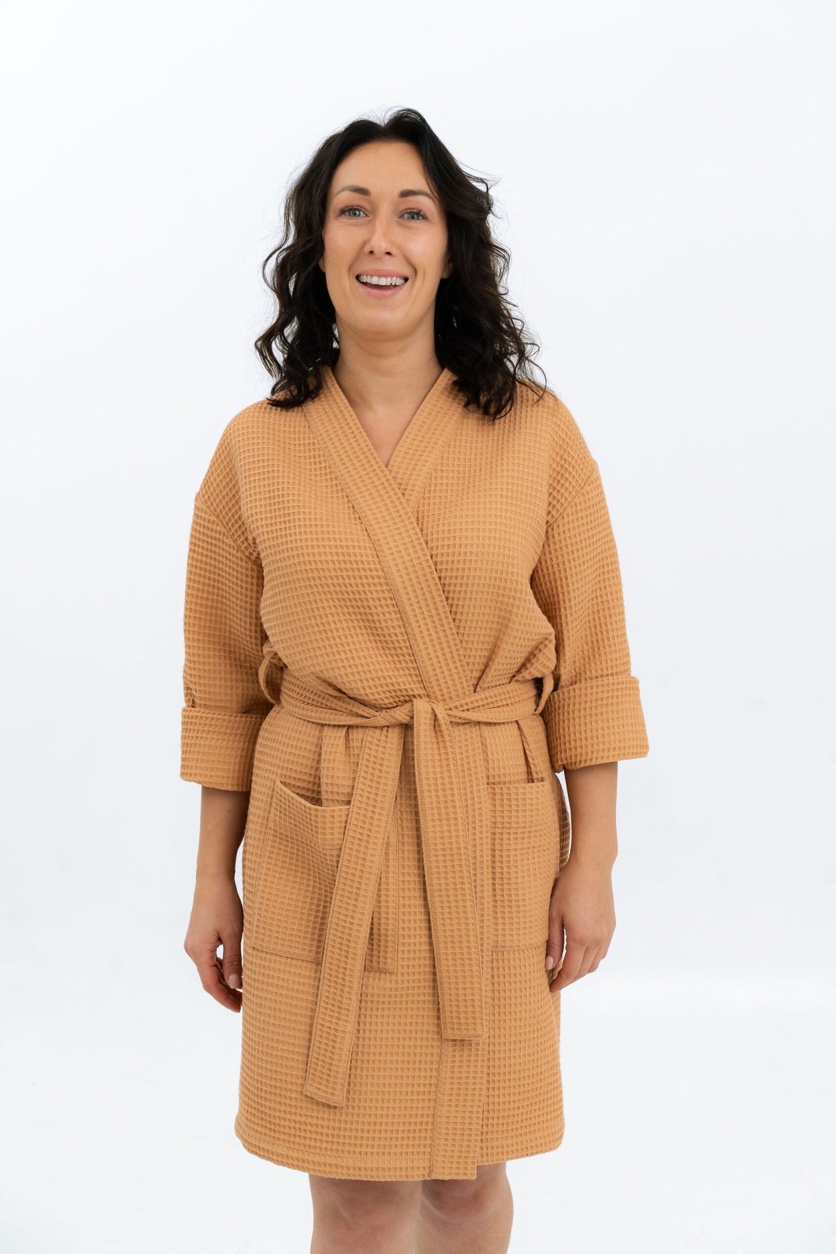 Short Waffle Fabric Robe for Women