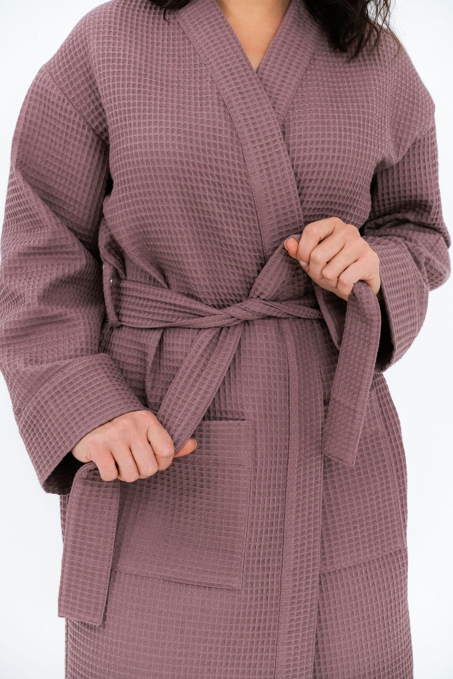 Short Waffle Fabric Robe for Women