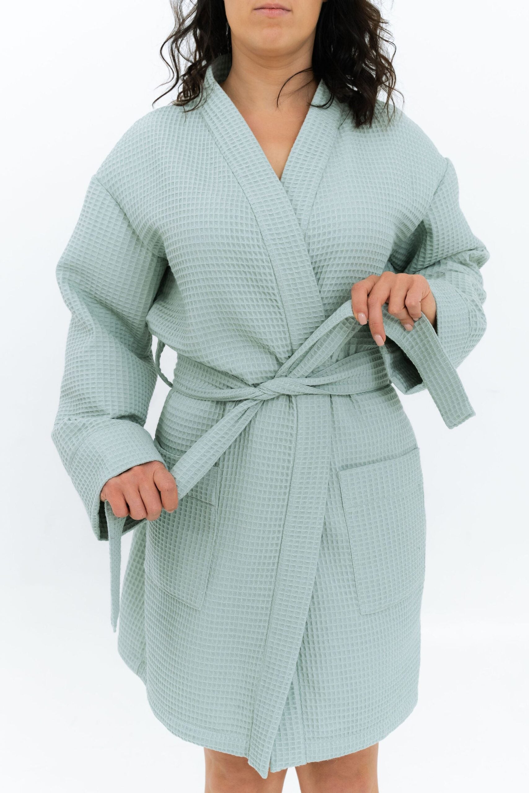 Short Waffle Fabric Robe for Women