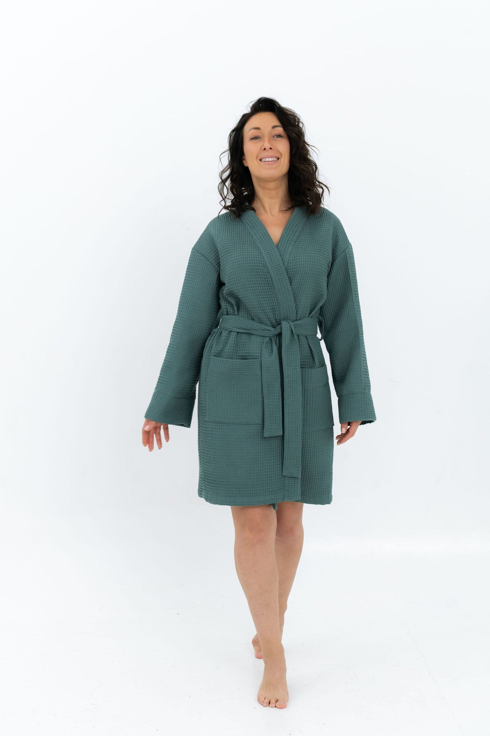 Short Waffle Fabric Robe for Women