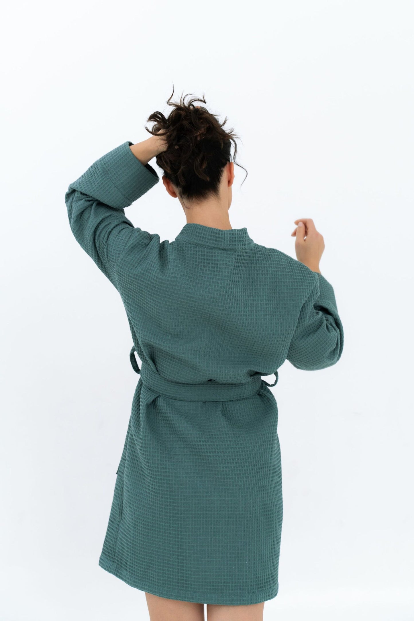 Short Waffle Fabric Robe for Women