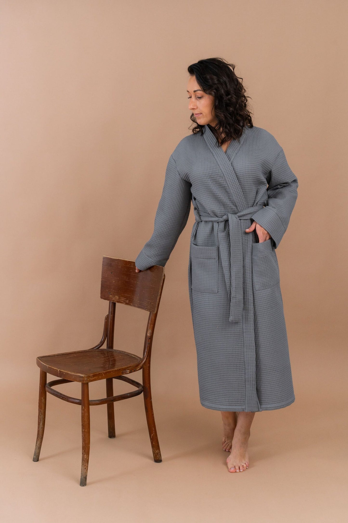 Waffle Fabric Robe for Women